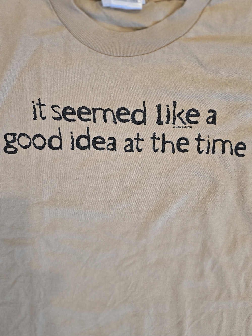 Vintage Y2K Beige Short-Sleeve Tee with Black Text Graphic